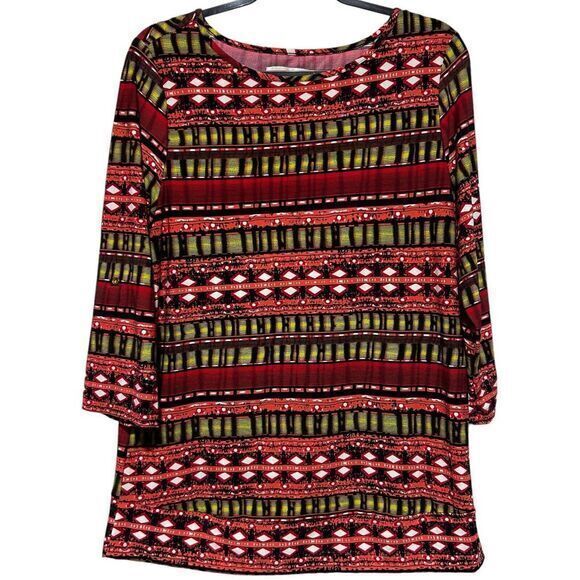 Carolyn Taylor Tops - Carolyn‎ Taylor Women's Aztec Print Round Neck Pullover Top Red Green Large